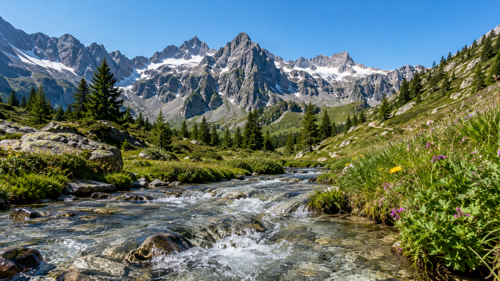 Alpenbach in österreichischer Berglandschaft